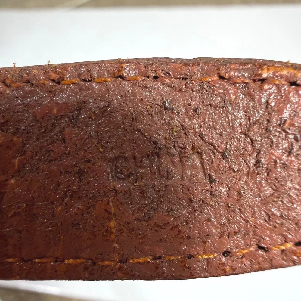 Brighton Vintage Brown Embossed Woven Leather Belt Brass Buckle 36.5
